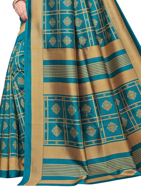 floral turquoise printed saree with blouse - 15729611 - Zoom Image - 4