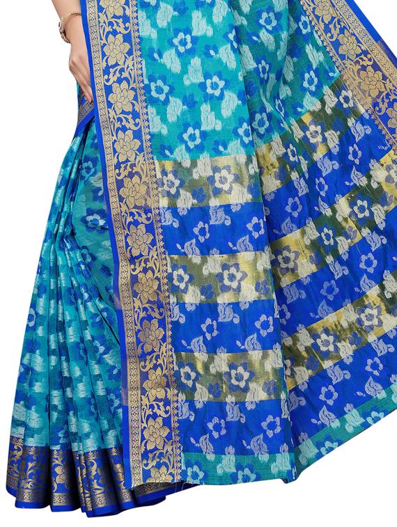 floral woven saree with blouse - 15729628 - Zoom Image - 4