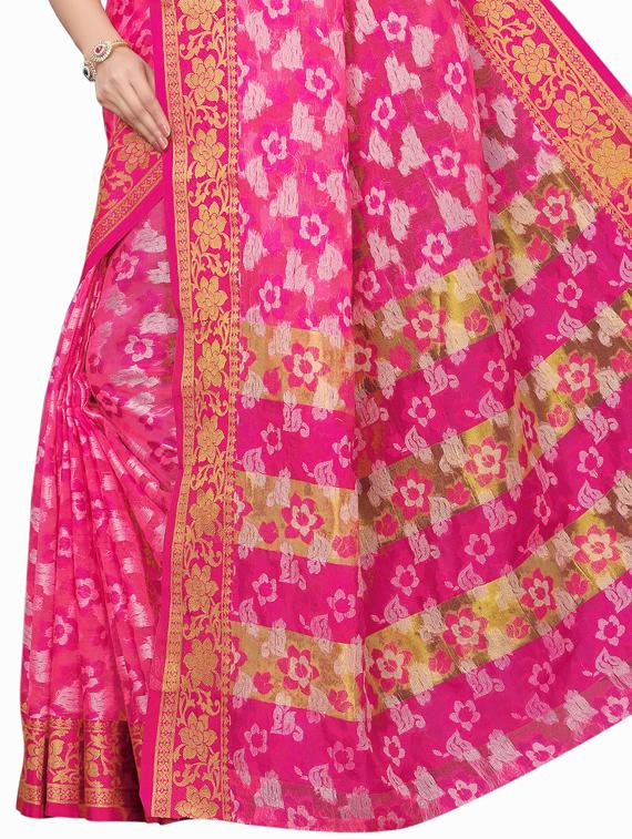 floral woven saree with blouse - 15729629 - Zoom Image - 4