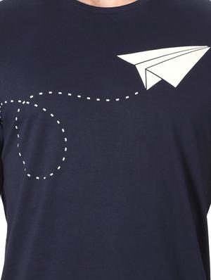 navy blue cotton chest print t-shirt - 15729930 - Standard Image - 4