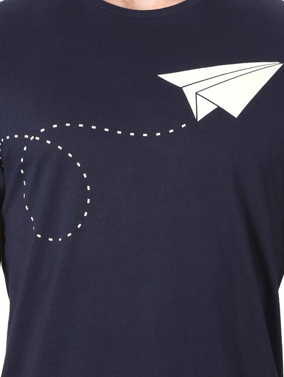 navy blue cotton chest print t-shirt - 15729930 - Zoom Image - 4