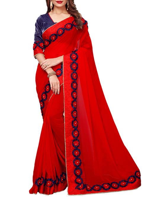 floral lace border saree with blouse - 15730345 - Standard Image - 1