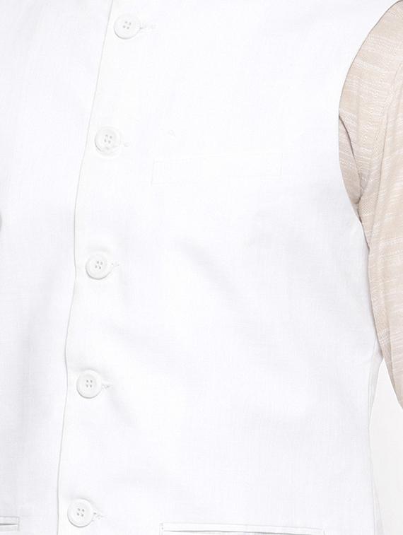 beige cotton kurta pyjama set with nehru jacket - 15731539 - Zoom Image - 4