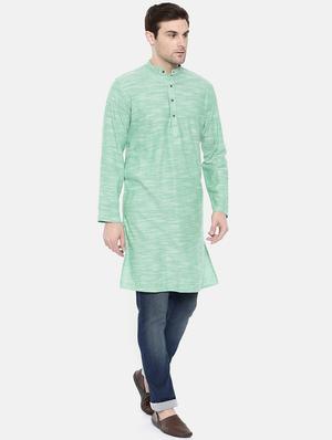 green cotton long kurta - 15731643 - Standard Image - 4