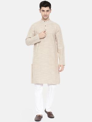 beige cotton long kurta - 15731644 - Standard Image - 4