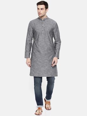 grey cotton long kurta - 15731645 - Standard Image - 4