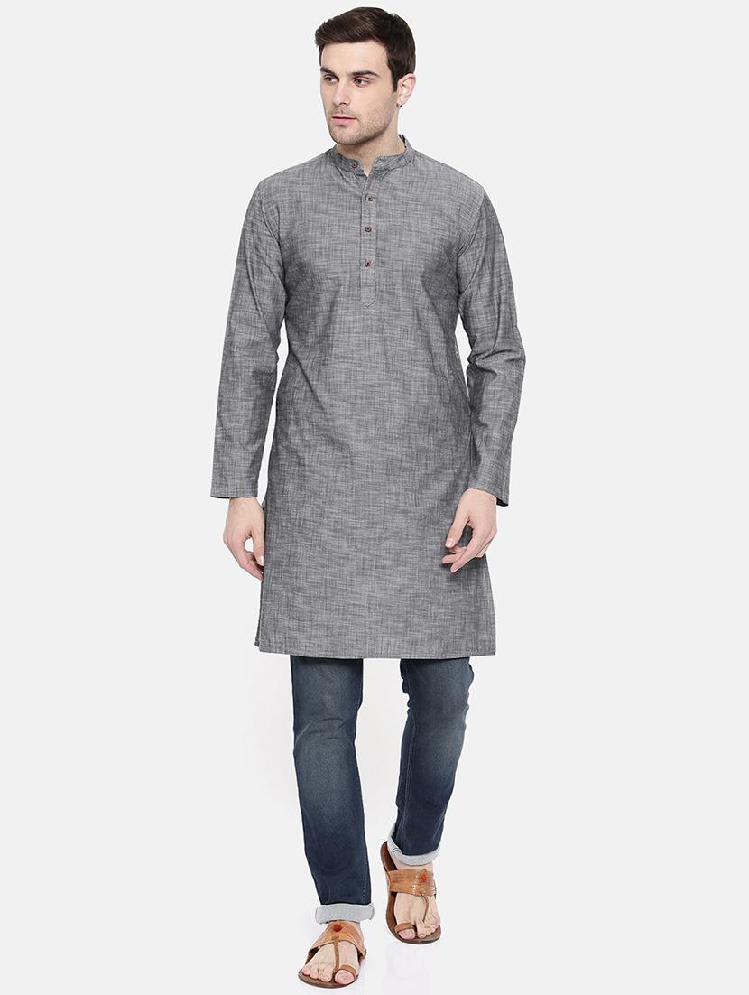 grey cotton long kurta - 15731645 - Zoom Image - 4