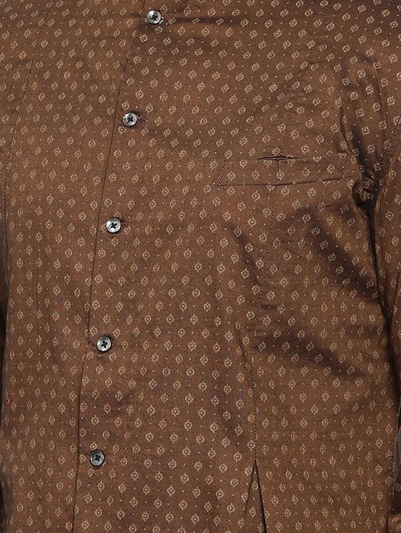 brown cotton asymmetric kurta - 15731649 - Zoom Image - 4