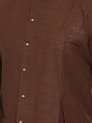 brown cotton asymmetric kurta - 15731664 - Standard Image - 4