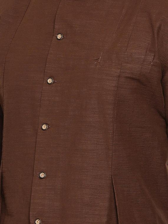 brown cotton asymmetric kurta - 15731664 - Zoom Image - 4