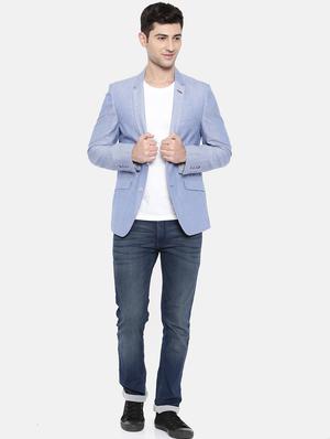 light blue cotton single breasted blazer - 15731678 - Standard Image - 4