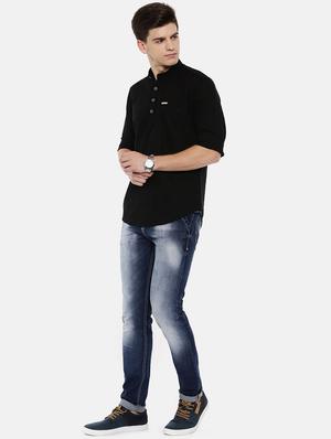 black linen short kurta - 15731803 - Standard Image - 4