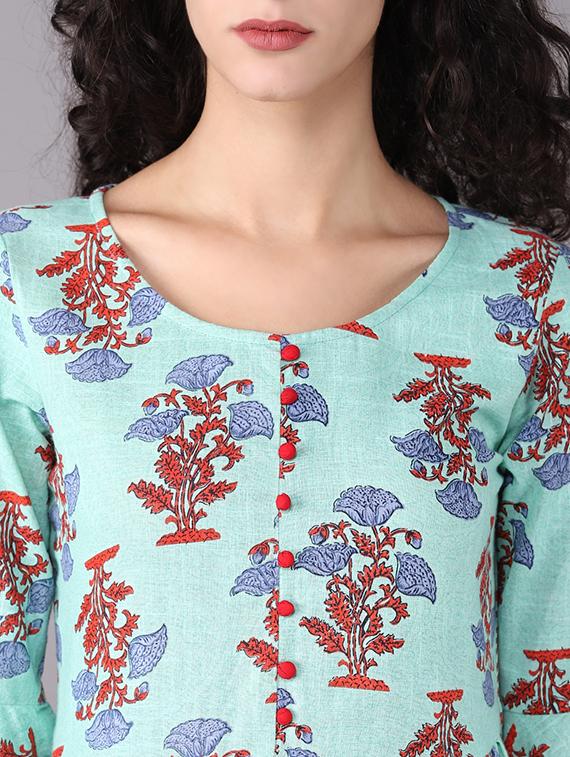 Printed bell sleeved kurta with palazzo set - 15731809 - Zoom Image - 4