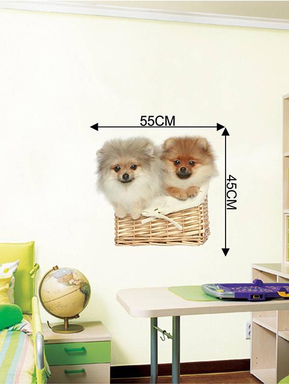 Rawpockets Wall Decals ' Cute Puppies on Basket ' Wall stickers (PVC Vinyl) Multicolour - 15733907 - Zoom Image - 4