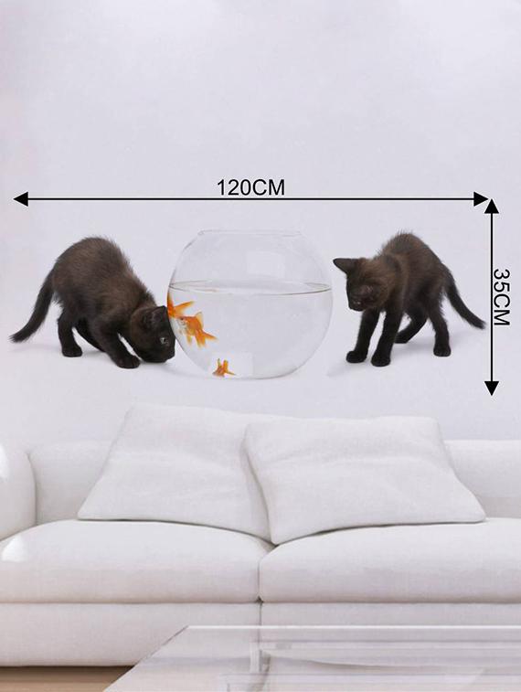Rawpockets Wall Decals ' Cats and Fish Bowl ' Wall stickers (PVC Vinyl) Multicolour - 15733908 - Zoom Image - 4