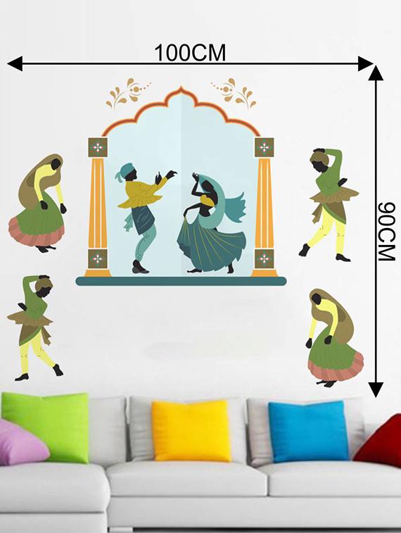 Rawpockets Wall Decals ' Indian Ethnical Group Dance ' Wall stickers (PVC Vinyl) Multicolour - 15733940 - Zoom Image - 4