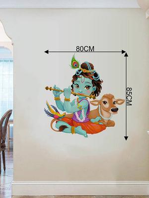 Rawpockets Wall Decals ' Lord Krishna Playing Flute with Cow ' Wall stickers (PVC Vinyl) Multicolour - 15733944 - Standard Image - 4