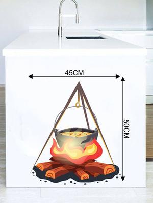 Rawpockets Wall Decals ' Fire Pot Cooking - Kitchen Room ' Wall stickers (PVC Vinyl) Multicolour - 15734013 - Standard Image - 4