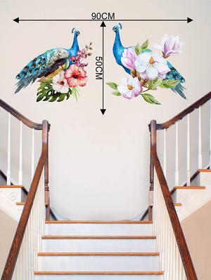 Rawpockets Wall Decals ' Peacock Pair on Flowers ' Wall stickers (PVC Vinyl) Multicolour - 15734022 - Standard Image - 4