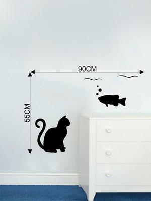 Rawpockets Wall Decals ' Cat and Fish ' Wall stickers (PVC Vinyl) Multicolour - 15734041 - Standard Image - 4