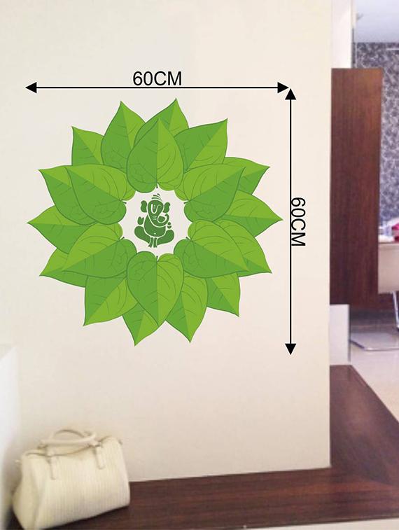 Rawpockets Wall Decals ' Lord Ganesha Green Decorative Leaves ' Wall stickers (PVC Vinyl) Multicolour - 15734092 - Zoom Image - 4