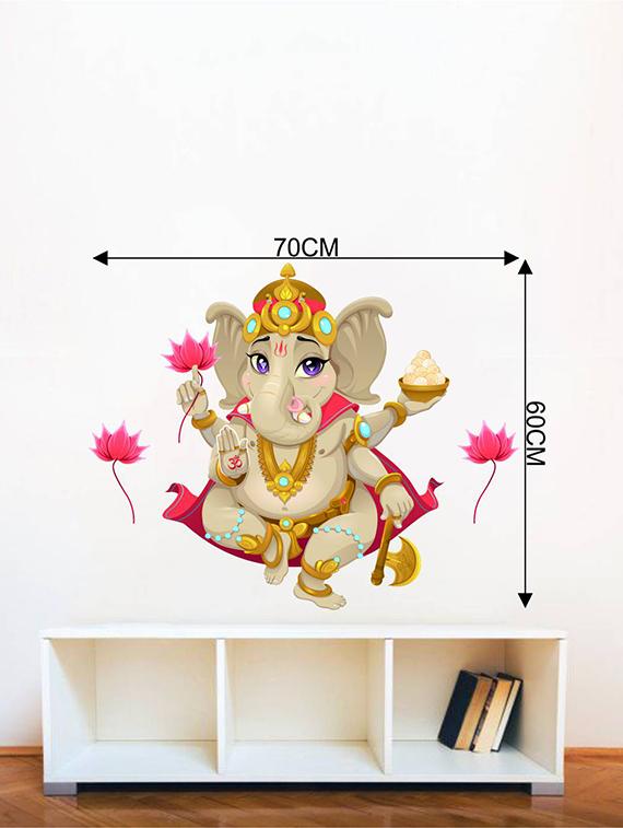 Rawpockets Wall Decals ' Lord Ganesha with Lotus Flower ' Wall stickers (PVC Vinyl) Multicolour - 15734096 - Zoom Image - 4