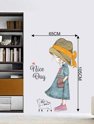 Rawpockets Wall Decals ' Girl and Cat Nice Day ' Wall stickers (PVC Vinyl) Multicolour - 15734098 - Standard Image - 4