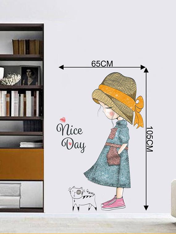 Rawpockets Wall Decals ' Girl and Cat Nice Day ' Wall stickers (PVC Vinyl) Multicolour - 15734098 - Zoom Image - 4