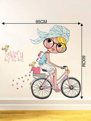 Rawpockets Wall Decals ' Girl on a Cycle and Love Birds ' Wall stickers (PVC Vinyl) Multicolour - 15734099 - Standard Image - 4