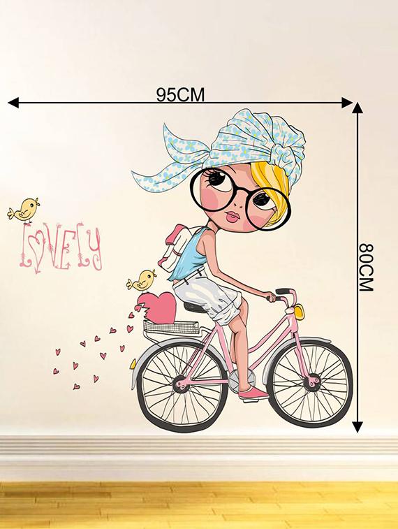 Rawpockets Wall Decals ' Girl on a Cycle and Love Birds ' Wall stickers (PVC Vinyl) Multicolour - 15734099 - Zoom Image - 4