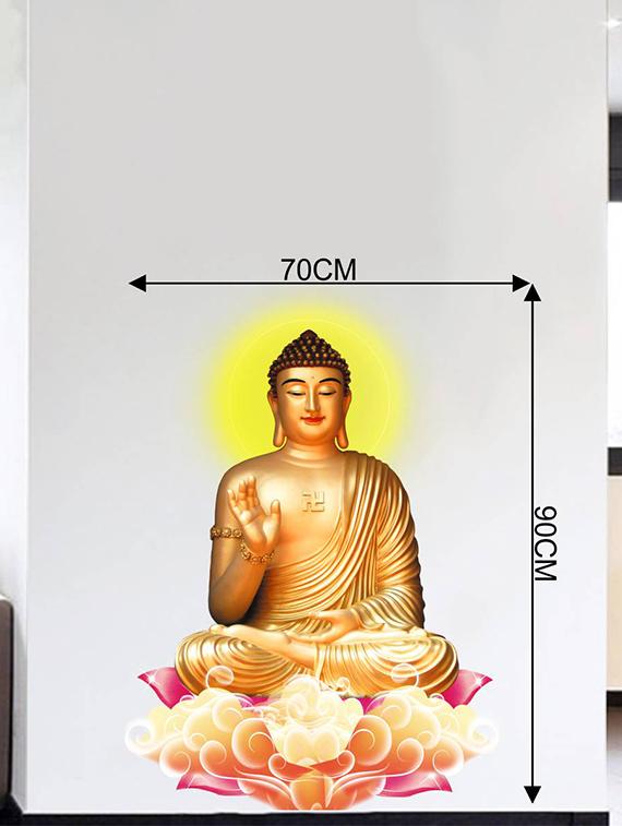 Rawpockets Wall Decals ' Lord Buddha Peaceful on Lotus ' Wall stickers (PVC Vinyl) Multicolour - 15734113 - Zoom Image - 4