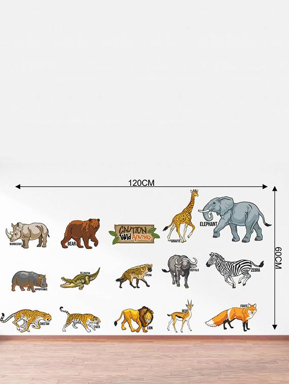 Rawpockets Wall Decals ' Caution Wild animals - Kids Room ' Wall stickers (PVC Vinyl) Multicolour - 15734122 - Zoom Image - 4