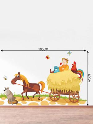 Rawpockets Wall Decals ' Farmer Riding Horse Cart ' Wall stickers (PVC Vinyl) Multicolour - 15734123 - Standard Image - 4