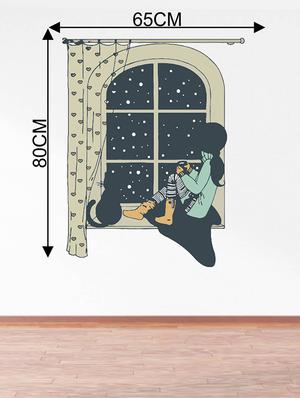 Rawpockets Wall Decals ' Girl and Cat on a False Window ' Wall stickers (PVC Vinyl) Multicolour - 15734124 - Standard Image - 4