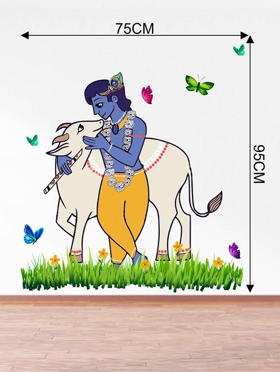 Rawpockets Wall Decals ' Lord Krishna and Cow Nature ' Wall stickers (PVC Vinyl) Multicolour - 15734133 - Zoom Image - 4