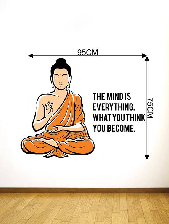Rawpockets Wall Decals ' Peaceful Buddha and Quote on Mind ' Wall stickers (PVC Vinyl) Multicolour - 15734141 - Zoom Image - 4