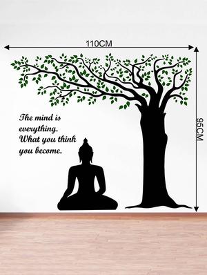 Rawpockets Wall Decals ' Lord Buddha under Tree and Quote on Mind ' Wall stickers (PVC Vinyl) Multicolour - 15734143 - Standard Image - 4