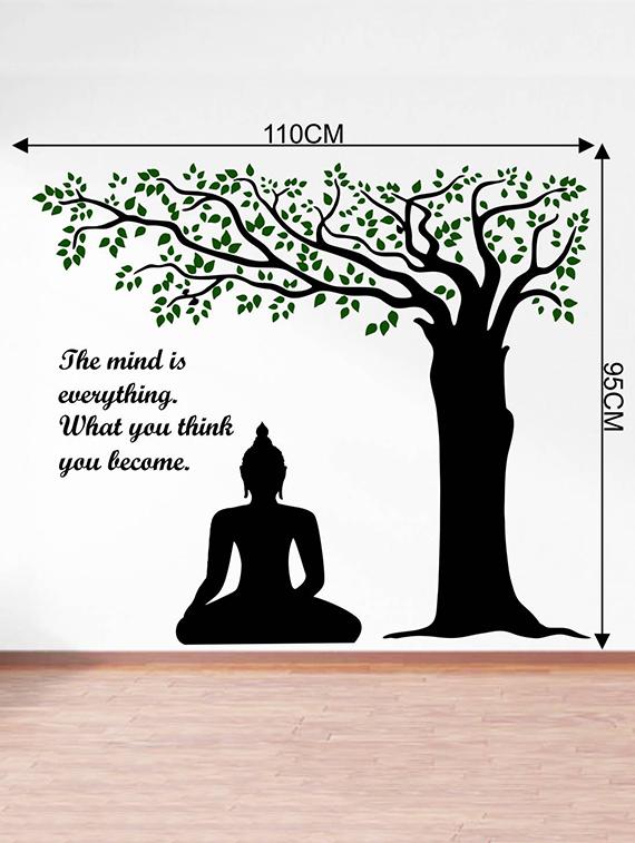 Rawpockets Wall Decals ' Lord Buddha under Tree and Quote on Mind ' Wall stickers (PVC Vinyl) Multicolour - 15734143 - Zoom Image - 4
