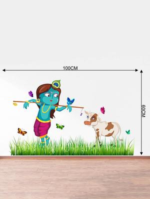 Rawpockets Wall Decals ' Lord Krishna Cow Grass Butterfly Story ' Wall stickers (PVC Vinyl) Multicolour - 15734146 - Standard Image - 4