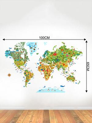 Rawpockets Wall Decals ' World Map With Animals ' Wall stickers (PVC Vinyl) Multicolour - 15734152 - Standard Image - 4