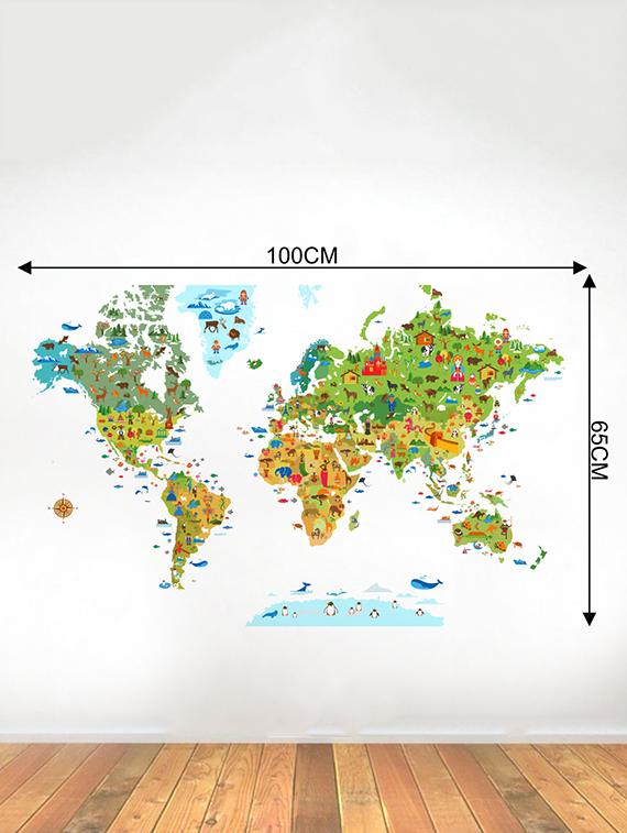 Rawpockets Wall Decals ' World Map With Animals ' Wall stickers (PVC Vinyl) Multicolour - 15734152 - Zoom Image - 4