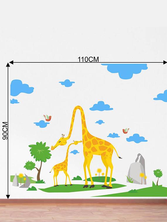 Rawpockets Wall Decals ' Giraffe Family and Nature ' Wall stickers (PVC Vinyl) Multicolour - 15734165 - Zoom Image - 4