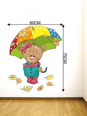 Rawpockets Wall Decals ' Bear with Umbrella Snow effect - Kids Room ' Wall stickers (PVC Vinyl) Multicolour - 15734181 - Standard Image - 4