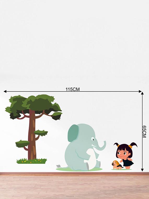 Rawpockets Wall Decals ' Elephant Tree and Kids ' Wall stickers (PVC Vinyl) Multicolour - 15734186 - Zoom Image - 4