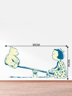 Rawpockets Wall Decals ' Bear and Girl Playing Seesaw ' Wall stickers (PVC Vinyl) Multicolour - 15734187 - Standard Image - 4