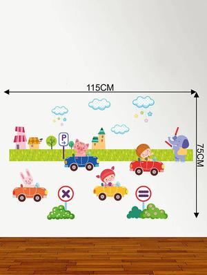 Rawpockets Wall Decals ' Animals and Kids Car Parking ' Wall stickers (PVC Vinyl) Multicolour - 15734192 - Standard Image - 4