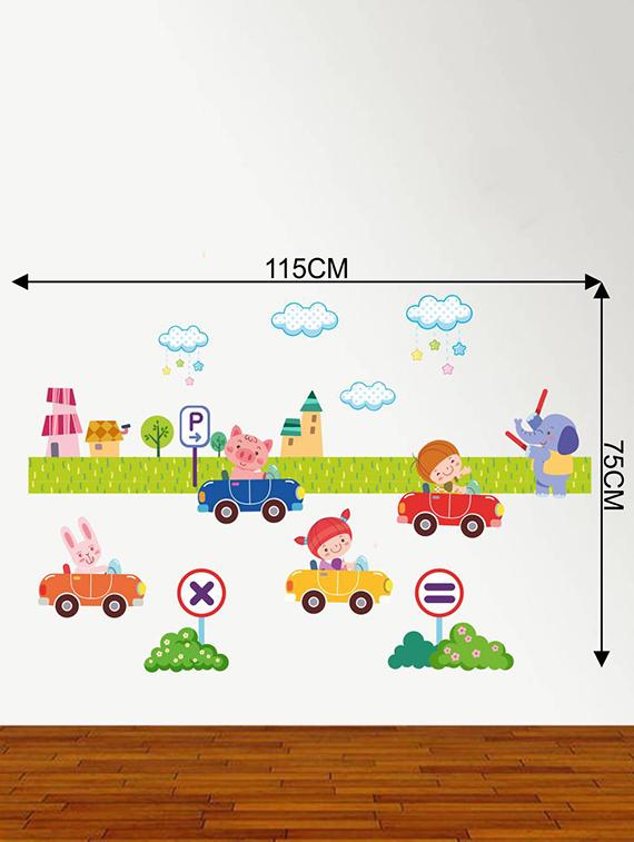 Rawpockets Wall Decals ' Animals and Kids Car Parking ' Wall stickers (PVC Vinyl) Multicolour - 15734192 - Zoom Image - 4
