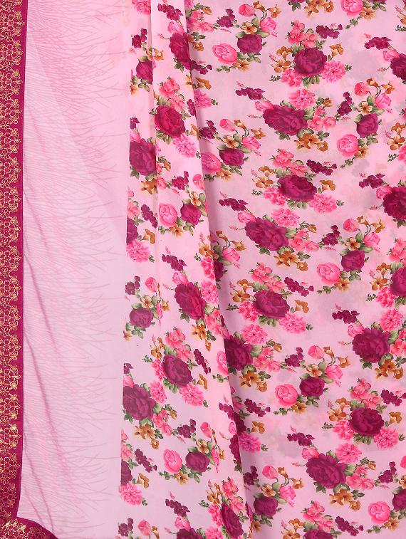 floral printed saree with blouse - 15734771 - Zoom Image - 4
