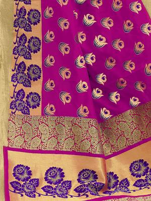 floral zari motif banarasi saree with blouse - 15734864 - Standard Image - 4