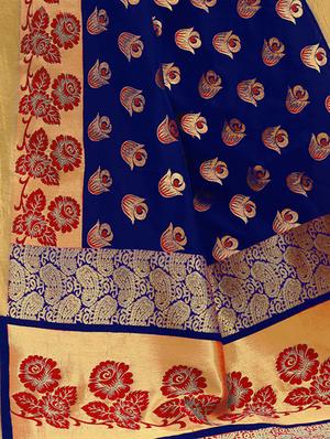 floral zari motif banarasi saree with blouse - 15734867 - Standard Image - 4